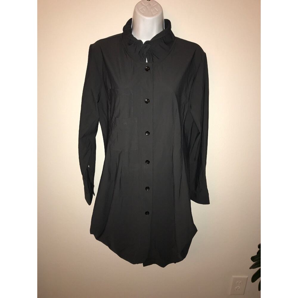EUC Jason‎ Womens Gray Peplum Button Up Dress Size M Long Sleeve Collared